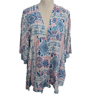 Rockin' C Aztec Print Open Cardigan BLUE/PINK NWT Sz M/L